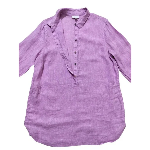 J.Jill Women's Love Linen‎ Tunic Blouse Light Purple Long Sleeve Top Size M - Picture 4 of 12
